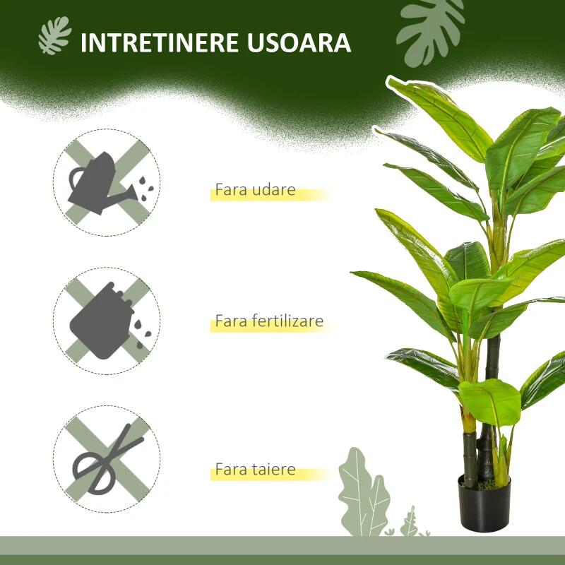 Casa si Gradina - Decoratiuni - Obiecte decorative - Plante artificiale - Planta artificiala, bananier cu ghiveci, verde, 150 cm - Infinity.ro