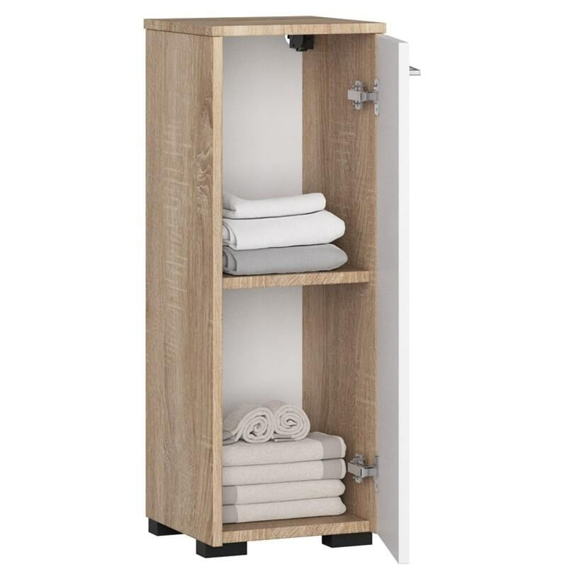 Casa si Gradina - Mobilier - Mobilier baie - Corpuri baie - Dulap baie, placa laminata, 2 rafturi, alb si stejar Sonoma, 30x30x85 cm - Infinity.ro