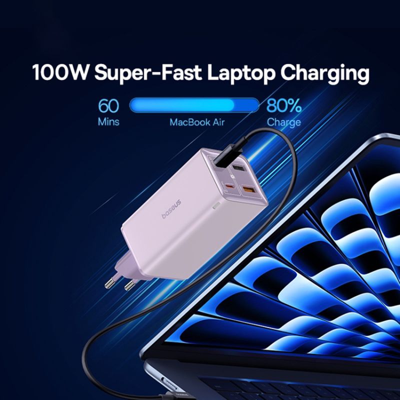 Laptop, Telefoane si Tablete - Telefoane mobile si accesorii - Accesorii Telefoane - Incarcatoare telefoane - Incarcator 2x USB, 2x Type-C, 100W + Cablu Type-C, 100W, 20V, 5A, 1m, Baseus GaN6 Pro (P10162705532-00), mov - Infinity.ro