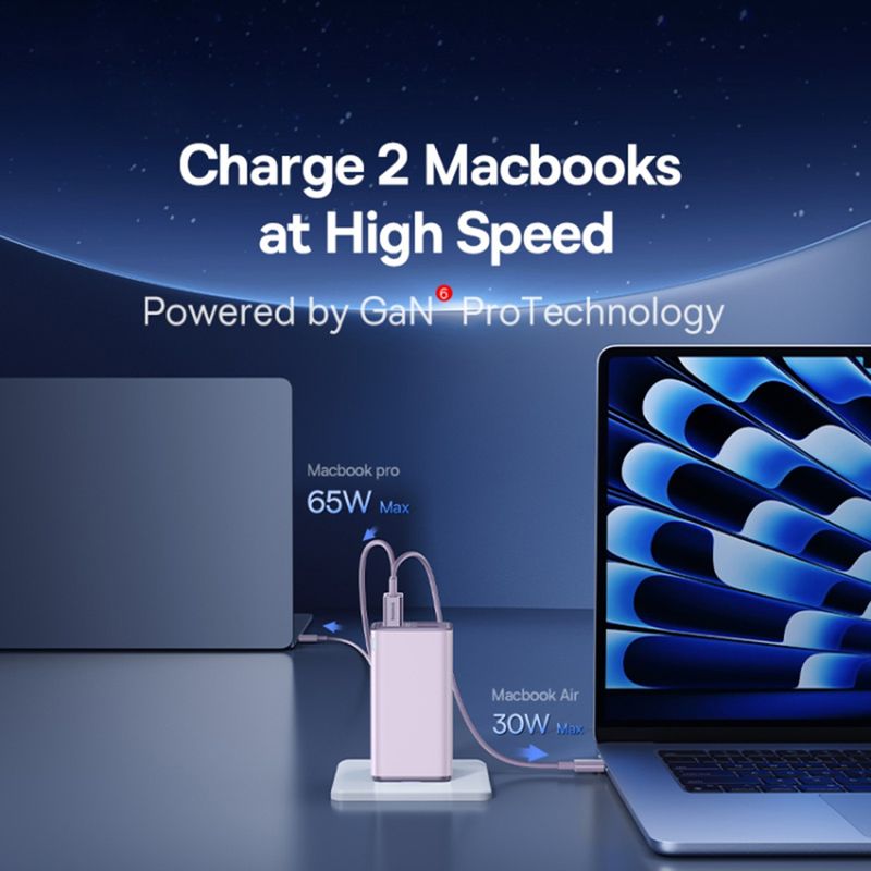 Laptop, Telefoane si Tablete - Telefoane mobile si accesorii - Accesorii Telefoane - Incarcatoare telefoane - Incarcator 2x USB, 2x Type-C, 100W + Cablu Type-C, 100W, 20V, 5A, 1m, Baseus GaN6 Pro (P10162705532-00), mov - Infinity.ro