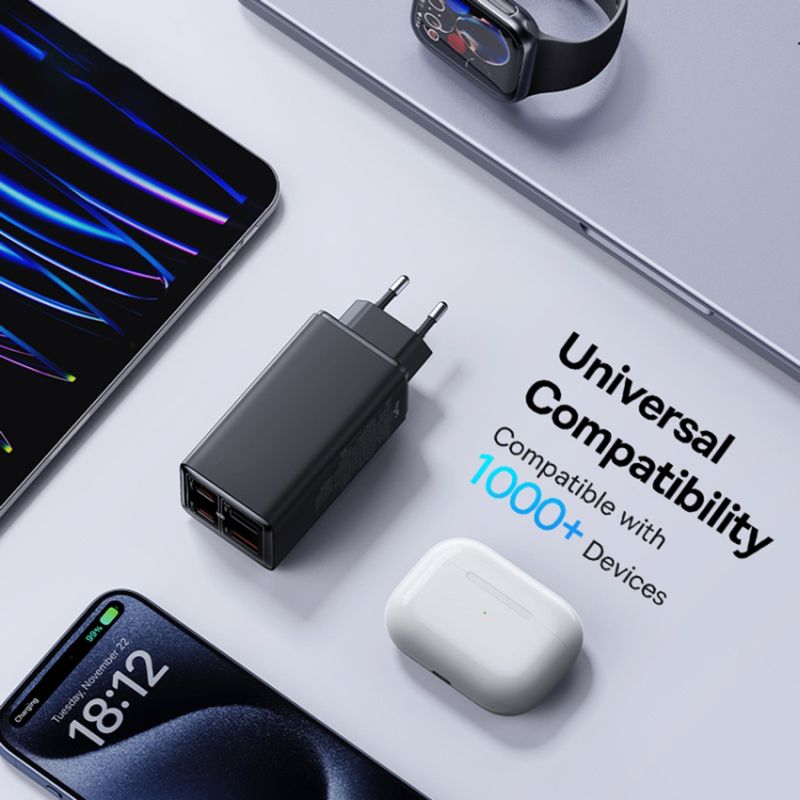 Laptop, Telefoane si Tablete - Telefoane mobile si accesorii - Accesorii Telefoane - Incarcatoare telefoane - Incarcator 2x USB, 2x Type-C, 100W + Cablu Type-C, 100W, 20V, 5A, 1m, Baseus GaN6 Pro (P10162705112-00), negru - Infinity.ro