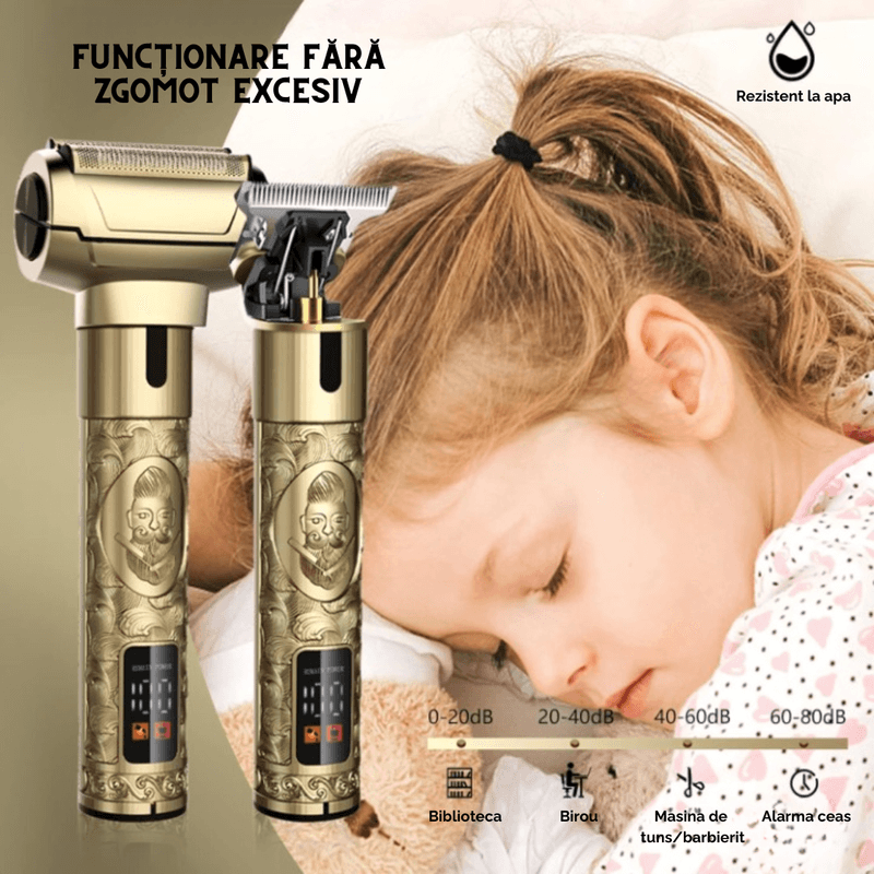 Ingrijire personala si Cosmetice - Aparate & accesorii ingrijire personala - Aparate de ras si tuns - Aparate de ras electrice - Set Masina de Tuns Parul si Aparat de Ras, Trei Lame, Fara Fir, USB, Display, Impermeabil, Lama Ceramica din Titan - Infinity.ro