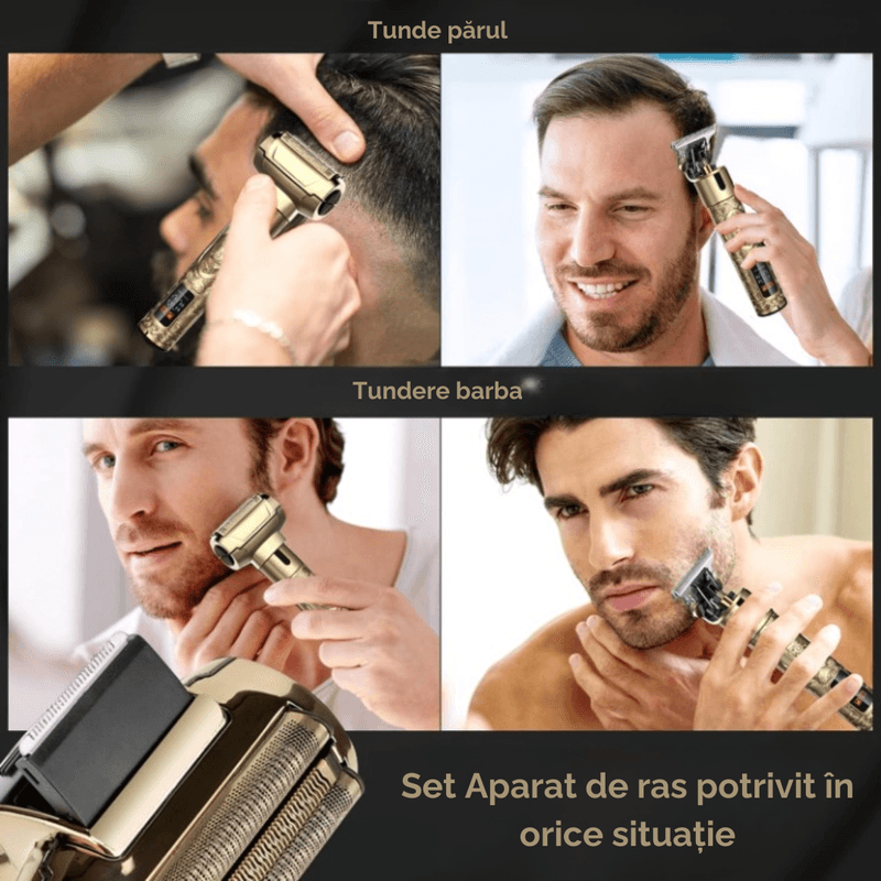 Ingrijire personala si Cosmetice - Aparate & accesorii ingrijire personala - Aparate de ras si tuns - Aparate de ras electrice - Set Masina de Tuns Parul si Aparat de Ras, Trei Lame, Fara Fir, USB, Display, Impermeabil, Lama Ceramica din Titan - Infinity.ro