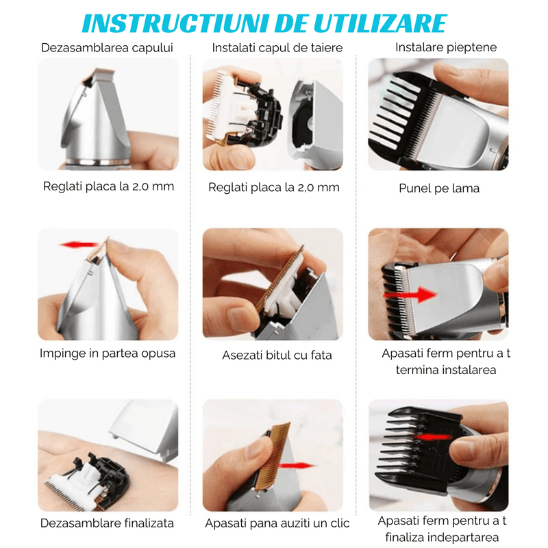 Ingrijire personala si Cosmetice - Aparate & accesorii ingrijire personala - Aparate de ras si tuns - Aparate de tuns - Set Masina de Tuns, Afisaj LED, Turbo, 5 Nivele de Reglare a Lungimii, Rezistenta la Apa, 200 min Autonomie, Negru - Infinity.ro