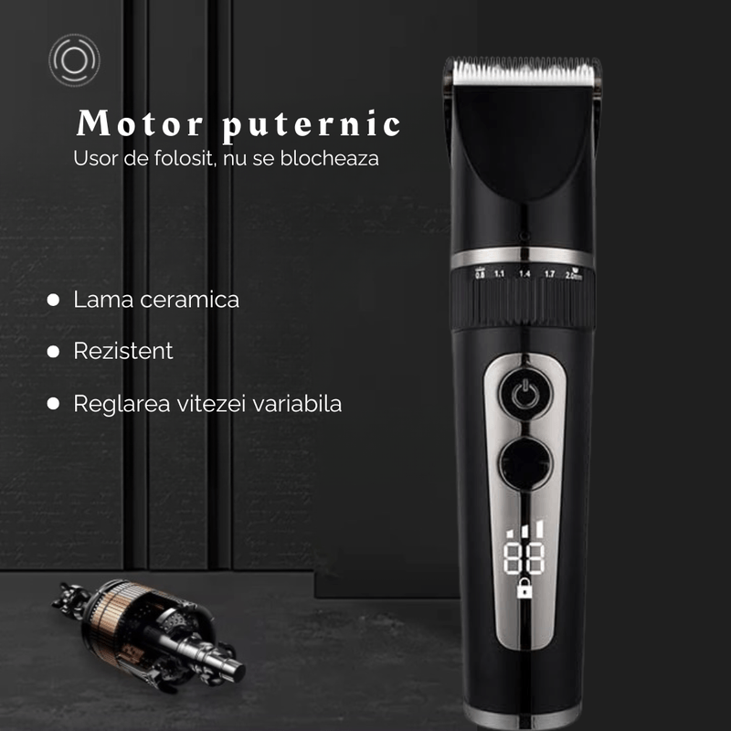 Ingrijire personala si Cosmetice - Aparate & accesorii ingrijire personala - Aparate de ras si tuns - Aparate de tuns - Set Masina de Tuns, Afisaj LED, Turbo, 5 Nivele de Reglare a Lungimii, Rezistenta la Apa, 200 min Autonomie, Negru - Infinity.ro