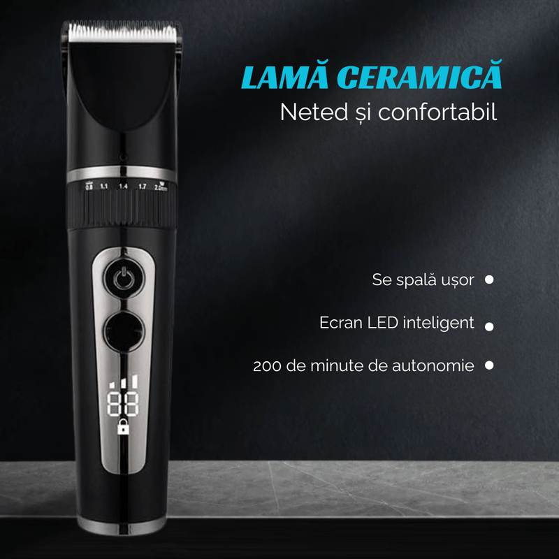 Ingrijire personala si Cosmetice - Aparate & accesorii ingrijire personala - Aparate de ras si tuns - Aparate de tuns - Set Masina de Tuns, Afisaj LED, Turbo, 5 Nivele de Reglare a Lungimii, Rezistenta la Apa, 200 min Autonomie, Negru - Infinity.ro