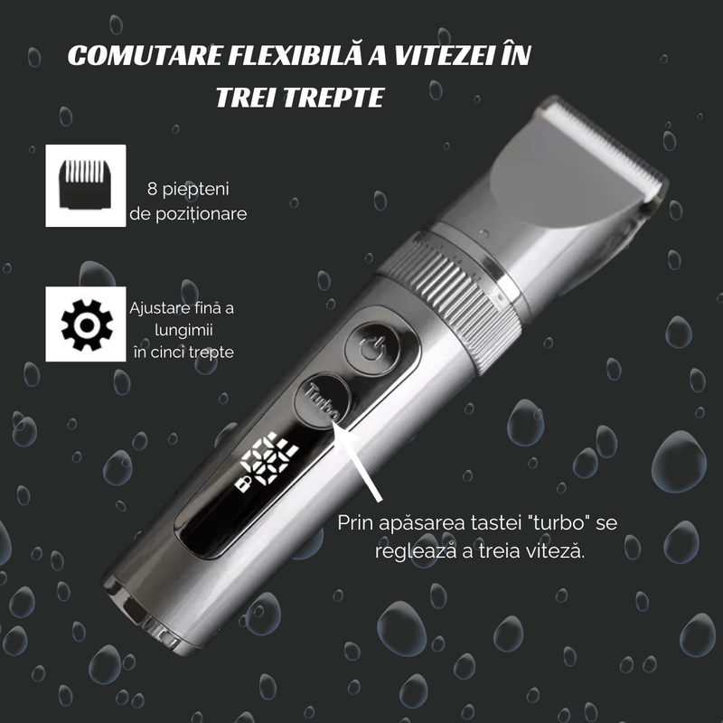 Ingrijire personala si Cosmetice - Aparate & accesorii ingrijire personala - Aparate de ras si tuns - Aparate de tuns - Set Masina de Tuns, Afisaj LED, Turbo, 5 Nivele de Reglare a Lungimii, Rezistenta la Apa, 200 min Autonomie, Argintiu - Infinity.ro