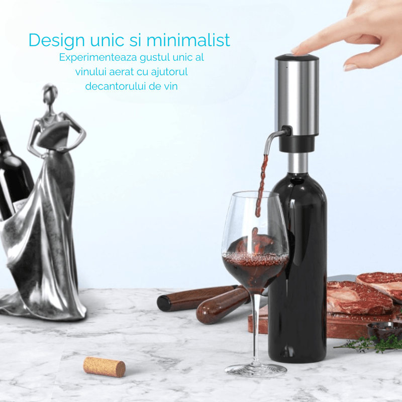 Casa si Gradina - Bucatarie si vesela - Accesorii bar - Tirbusoane si dopuri - Decantor cu Aerator de Vin, Electric Reincarcabil USB, Inox, Buton Pornire-Oprire, FilSAB - Infinity.ro