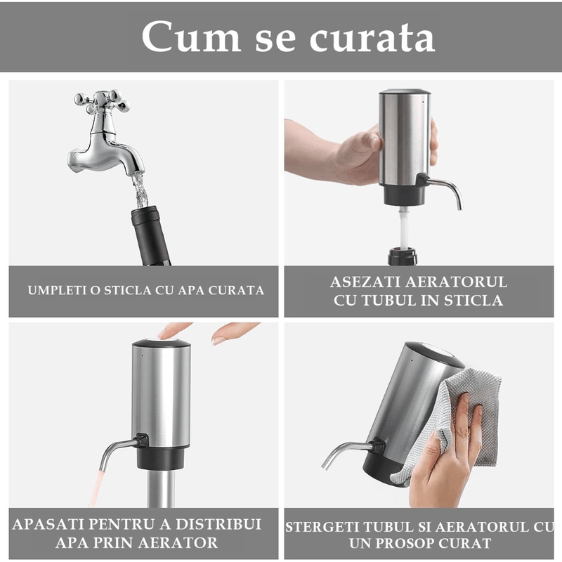 Casa si Gradina - Bucatarie si vesela - Accesorii bar - Tirbusoane si dopuri - Decantor cu Aerator de Vin, Electric Reincarcabil USB, Inox, Buton Pornire-Oprire, FilSAB - Infinity.ro
