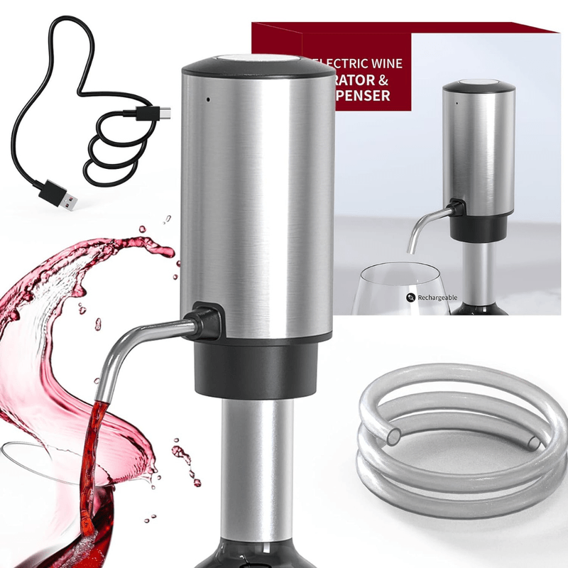 Casa si Gradina - Bucatarie si vesela - Accesorii bar - Tirbusoane si dopuri - Decantor cu Aerator de Vin, Electric Reincarcabil USB, Inox, Buton Pornire-Oprire, FilSAB - Infinity.ro