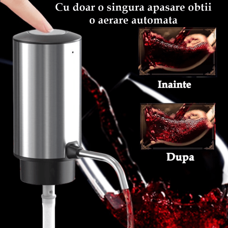 Casa si Gradina - Bucatarie si vesela - Accesorii bar - Tirbusoane si dopuri - Decantor cu Aerator de Vin, Electric Reincarcabil USB, Inox, Buton Pornire-Oprire, FilSAB - Infinity.ro