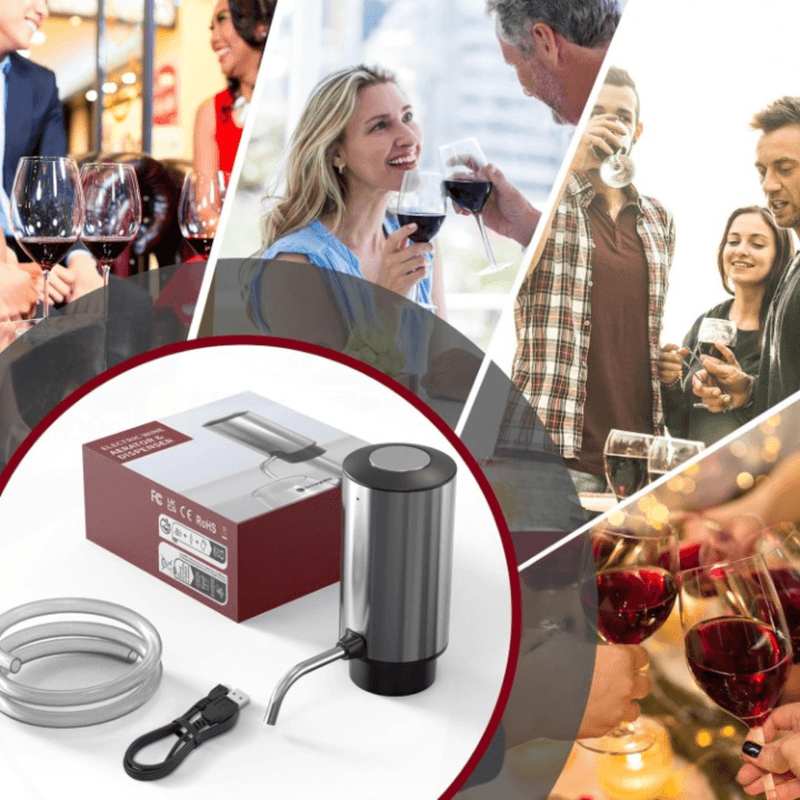 Casa si Gradina - Bucatarie si vesela - Accesorii bar - Tirbusoane si dopuri - Decantor cu Aerator de Vin, Electric Reincarcabil USB, Inox, Buton Pornire-Oprire, FilSAB - Infinity.ro