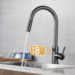 Casa si Gradina - Sanitare - Chiuveta bucatarie si accesorii - Baterii bucatarie - Baterie Bucatarie Antracit, Afisaj Digital, Senzor de Pornire la Atingere (touch control), Rotire 360°, Dus Extractibil - Infinity.ro