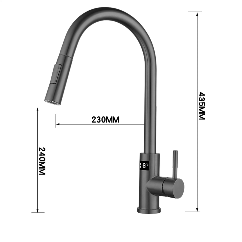 Casa si Gradina - Sanitare - Chiuveta bucatarie si accesorii - Baterii bucatarie - Baterie Bucatarie Antracit, Afisaj Digital, Senzor de Pornire la Atingere (touch control), Rotire 360°, Dus Extractibil - Infinity.ro