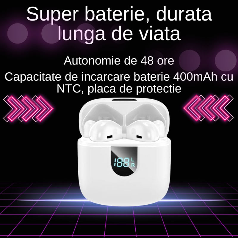 TV, Audio-Video si Foto - Portabile audio - Casti audio - Casti wireless in ear MAROVIO®, TWS, Bluetooth 5.3 + EDR+BLE+BR, ENC, CVC8.0, microfon HD, autonomie 48 ore - Infinity.ro