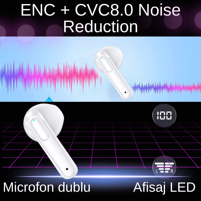 TV, Audio-Video si Foto - Portabile audio - Casti audio - Casti wireless in ear MAROVIO®, TWS, Bluetooth 5.3 + EDR+BLE+BR, ENC, CVC8.0, microfon HD, autonomie 48 ore - Infinity.ro