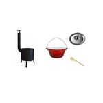 Casa si Gradina - Bucatarie si vesela - Vase pentru gatit - Oale si cratite - Set ceaun fonta emailat 15lit. cu soba 36cm, lingura de lemn 40cm cu capac - Infinity.ro