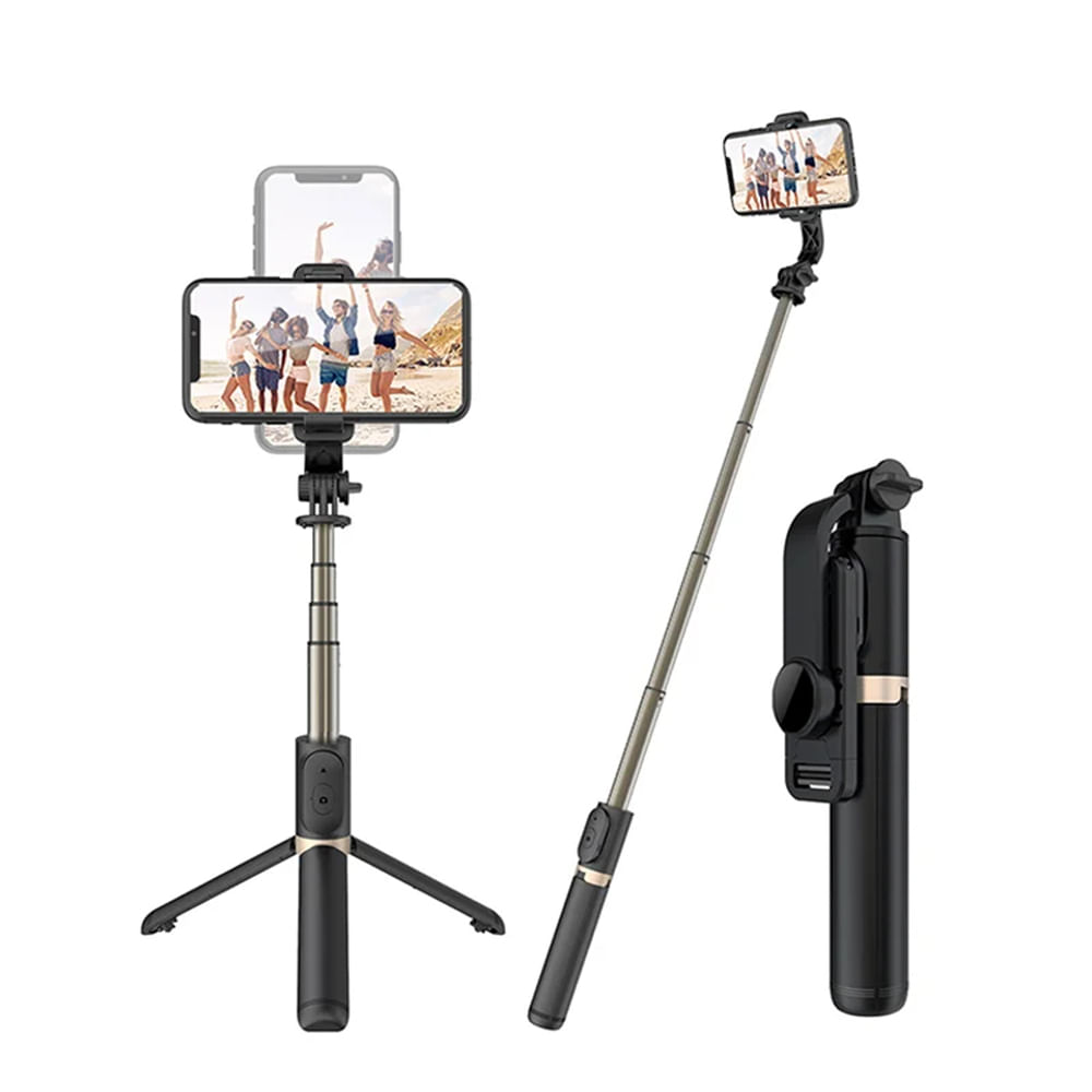 Selfie Stick cu Trepied si Telecomanda, 74cm, Techsuit (Q03), negru