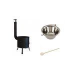 Casa si Gradina - Bucatarie si vesela - Vase pentru gatit - Oale si cratite - Set ceaun inox 30lit. tip gros cu soba 45cm si lingura de lemn 60cm - Infinity.ro