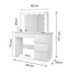 Casa si Gradina - Mobilier - Comode si corpuri - Masute de toaleta - Masa de toaleta/machiaj + Scaun stil scandinav, Artool, stejar, cu oglinda si LED-uri, 94x43x141 cm - Infinity.ro