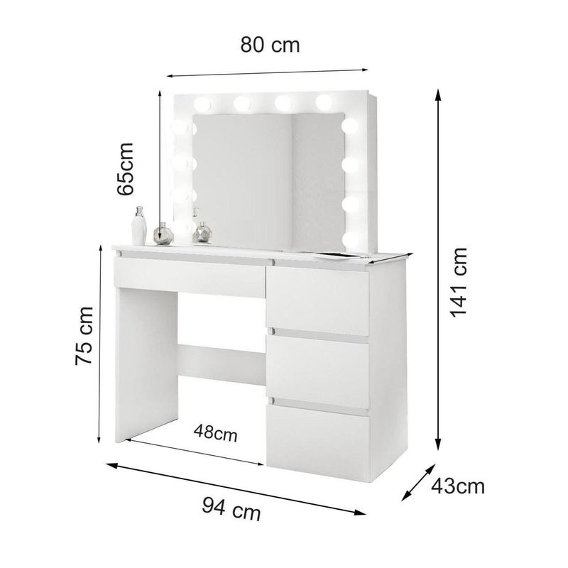 Casa si Gradina - Mobilier - Comode si corpuri - Masute de toaleta - Masa de toaleta/machiaj + Scaun stil scandinav, Artool, stejar, cu oglinda si LED-uri, 94x43x141 cm - Infinity.ro