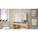 Casa si Gradina - Mobilier - Comode si corpuri - Masute de toaleta - Masa de toaleta/machiaj + Scaun stil scandinav, Artool, stejar, cu oglinda si LED-uri, 94x43x141 cm - Infinity.ro