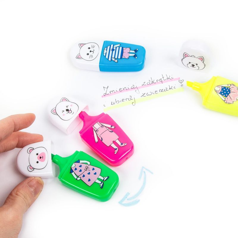 Carti si Birotica - Birotica - Instrumente de scris - Markere si carioci - Set 4 evidentiatoare, Kidea, 4 culori, Multicolor, Animals ZZNLKA - Infinity.ro