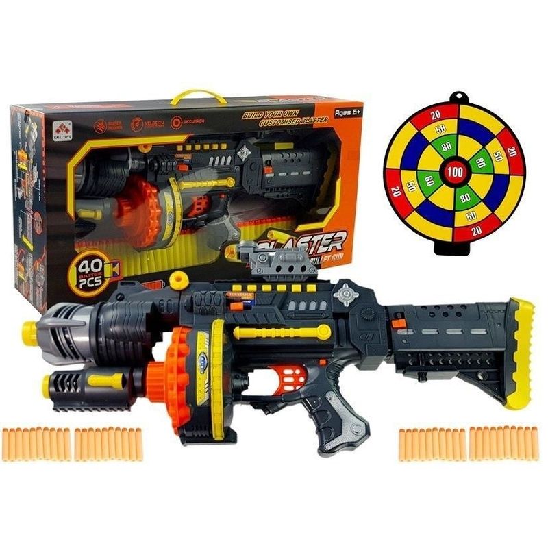 Jucarii, Copii si Bebe - Jucarii si jocuri - Jucarii de rol - Arme de jucarie - Pusca Mitraliera electrica de jucarie, cu gloante de spuma si tinta, pentru copii, LeanToys, 5087 - Infinity.ro