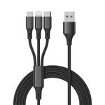 Laptop, Telefoane si Tablete - Telefoane mobile si accesorii - Accesorii Telefoane - Cabluri si adaptoare telefoane - Cablu de incarcare rapida 2.1A, 3 in 1, compatibil iPhone, Android si Type-C, conexiune sigura, 1.2 m, Negru - Infinity.ro