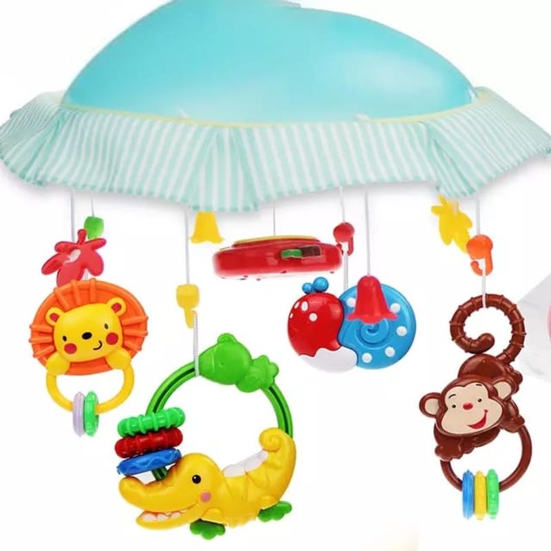 Jucarii, Copii si Bebe - Jucarii si jocuri - Jucarii bebelusi - Jucarii interactive bebelusi - Carusel muzical pentru pat, cu proiector, sunete, Sarra Happy Animals - Infinity.ro