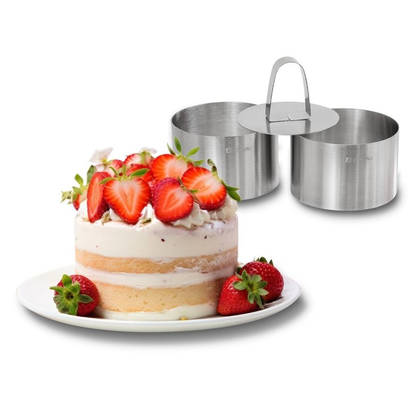 Casa si Gradina - Bucatarie si vesela - Ustensile bucatarie - Forme prajituri - Set 2 inele de patiserie si presa, inox, 8x5cm - Zokura - Infinity.ro