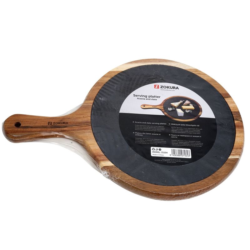 Casa si Gradina - Bucatarie si vesela - Vesela si tacamuri - Platouri de bucatarie - Platou servire din lemn acacia si ardezie, 36,7 x 25 cm - Zokura - Infinity.ro