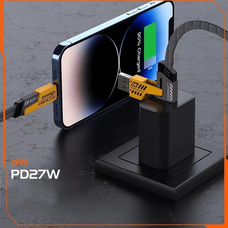 Laptop, Telefoane si Tablete - Telefoane mobile si accesorii - Accesorii Telefoane - Cabluri si adaptoare telefoane - Cablu de incarcare Multiplu 4in1 Super Fast - PD 27W, USB 65W- 1,2Metri, Negru ABYZ™ - Infinity.ro