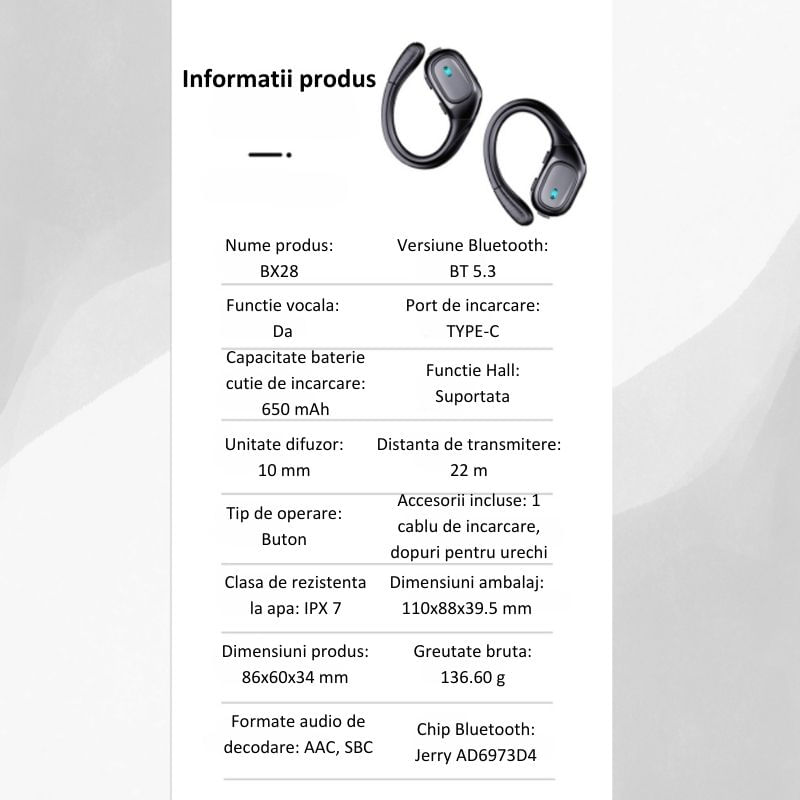 TV, Audio-Video si Foto - Portabile audio - Casti audio - Casti Wireless Sport MIANDREE® ActiveBuds, True Wireless, BT 5.3, Handsfree, ANC, Voice Assistant, 40h, Rezistente, LED - Infinity.ro