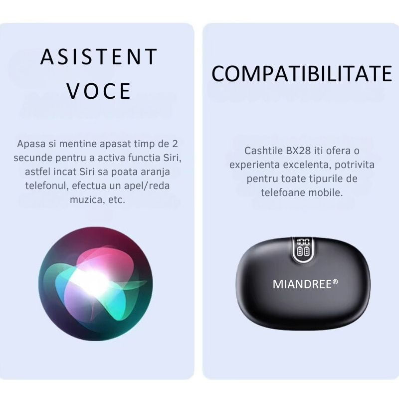 TV, Audio-Video si Foto - Portabile audio - Casti audio - Casti Wireless Sport MIANDREE® ActiveBuds, True Wireless, BT 5.3, Handsfree, ANC, Voice Assistant, 40h, Rezistente, LED - Infinity.ro