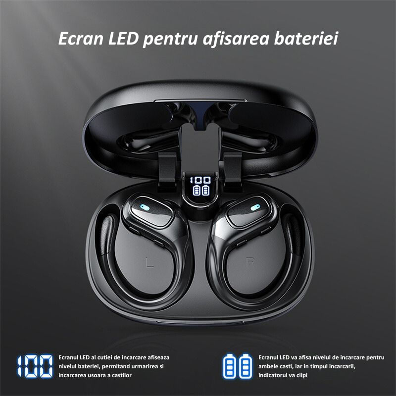 TV, Audio-Video si Foto - Portabile audio - Casti audio - Casti Wireless Sport MIANDREE® ActiveBuds, True Wireless, BT 5.3, Handsfree, ANC, Voice Assistant, 40h, Rezistente, LED - Infinity.ro