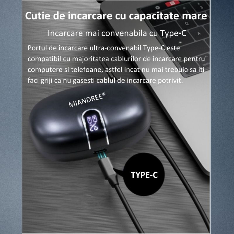 TV, Audio-Video si Foto - Portabile audio - Casti audio - Casti Wireless Sport MIANDREE® ActiveBuds, True Wireless, BT 5.3, Handsfree, ANC, Voice Assistant, 40h, Rezistente, LED - Infinity.ro