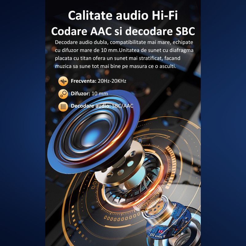 TV, Audio-Video si Foto - Portabile audio - Casti audio - Casti Wireless Sport MIANDREE® ActiveBuds, True Wireless, BT 5.3, Handsfree, ANC, Voice Assistant, 40h, Rezistente, LED - Infinity.ro