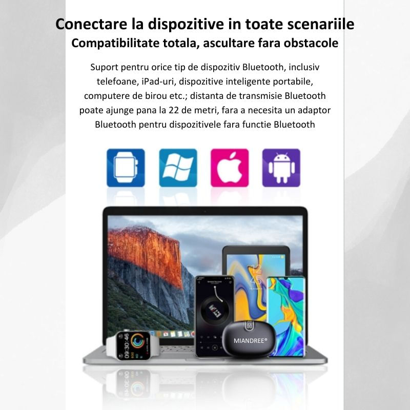 TV, Audio-Video si Foto - Portabile audio - Casti audio - Casti Wireless Sport MIANDREE® ActiveBuds, True Wireless, BT 5.3, Handsfree, ANC, Voice Assistant, 40h, Rezistente, LED - Infinity.ro