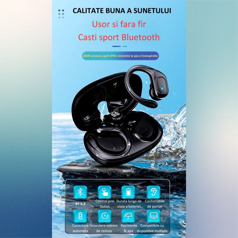 TV, Audio-Video si Foto - Portabile audio - Casti audio - Casti Wireless Sport MIANDREE® ActiveBuds, True Wireless, BT 5.3, Handsfree, ANC, Voice Assistant, 40h, Rezistente, LED - Infinity.ro