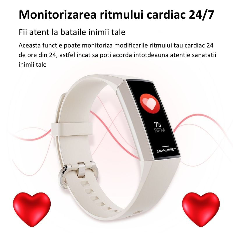 Laptop, Telefoane si Tablete - Wearables si gadgeturi - Wearables - Bratari fitness - Bratara Fitness MIANDREE®, Puls/Somn/Tensiometru/Oximetru, AMOLED, Always-On-Display, Compatibil iPhone/Samsung/Huawei - Infinity.ro