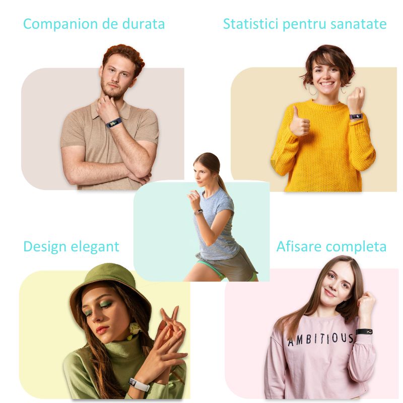 Laptop, Telefoane si Tablete - Wearables si gadgeturi - Wearables - Bratari fitness - Bratara Fitness MIANDREE®, Puls/Somn/Tensiometru/Oximetru, AMOLED, Always-On-Display, Compatibil iPhone/Samsung/Huawei - Infinity.ro