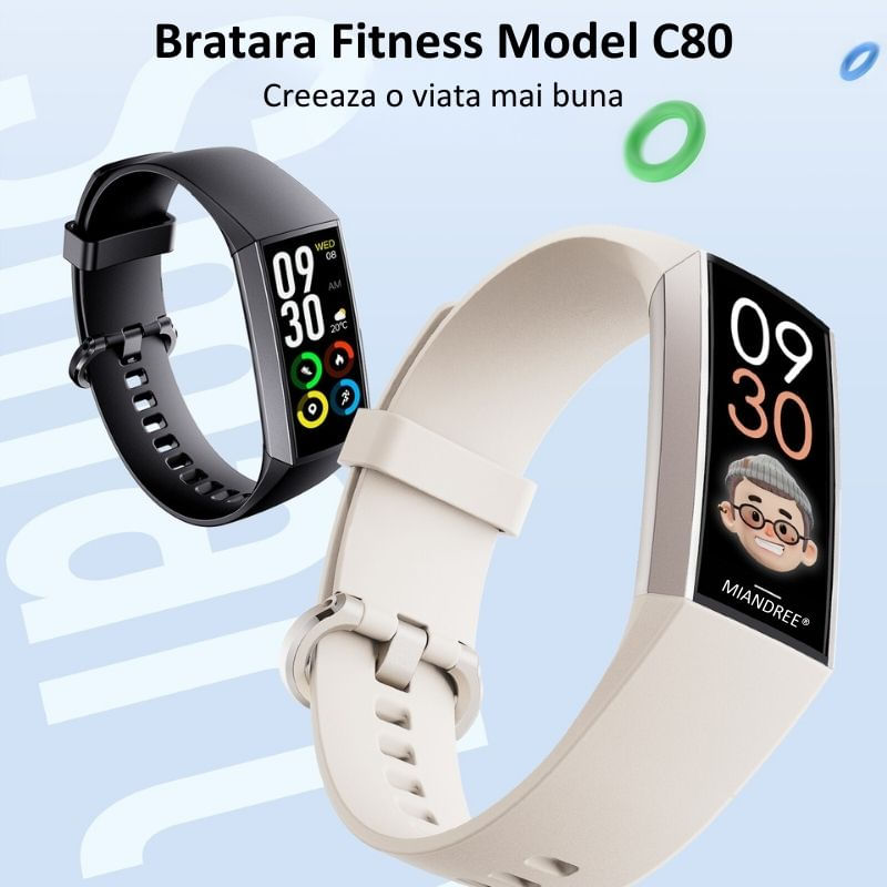 Laptop, Telefoane si Tablete - Wearables si gadgeturi - Wearables - Bratari fitness - Bratara Fitness MIANDREE®, Puls/Somn/Tensiometru/Oximetru, AMOLED, Always-On-Display, Compatibil iPhone/Samsung/Huawei - Infinity.ro