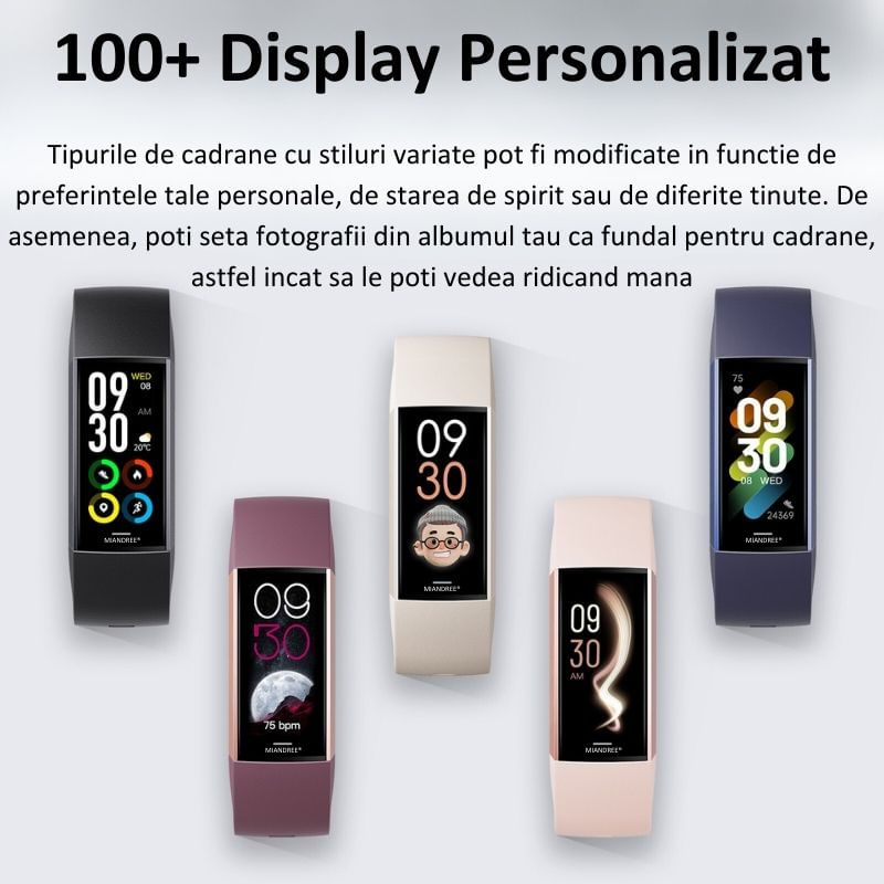 Laptop, Telefoane si Tablete - Wearables si gadgeturi - Wearables - Bratari fitness - Bratara Fitness MIANDREE®, Puls/Somn/Tensiometru/Oximetru, AMOLED, Always-On-Display, Compatibil iPhone/Samsung/Huawei - Infinity.ro