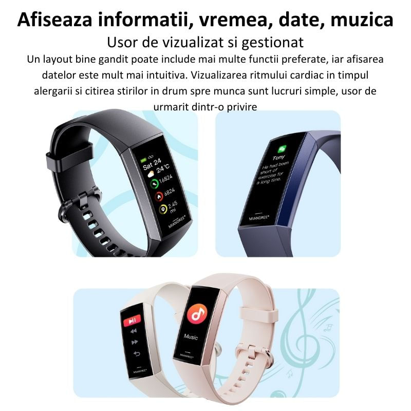 Laptop, Telefoane si Tablete - Wearables si gadgeturi - Wearables - Bratari fitness - Bratara Fitness MIANDREE®, Puls/Somn/Tensiometru/Oximetru, AMOLED, Always-On-Display, Compatibil iPhone/Samsung/Huawei - Infinity.ro