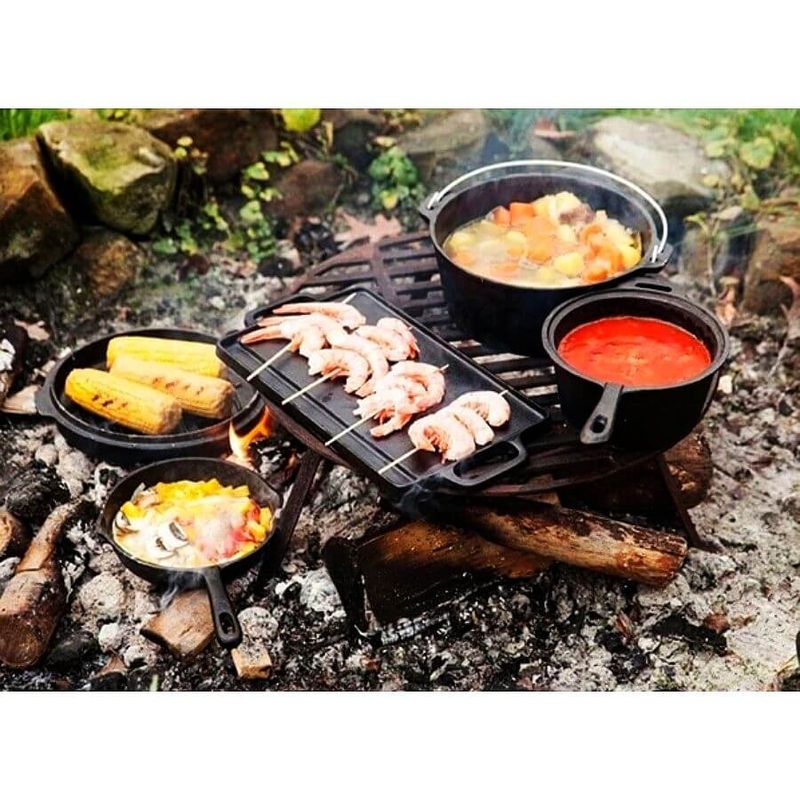 Casa si Gradina - Gradina si terasa - Gratare si accesorii - Gratare de gradina - Set gratar BBQ de camping din fonta in cutie de lemn 6+1piese - Infinity.ro