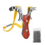 Sport si Outdoor - Camping - Accesorii camping si drumetii - Pachet Prastie cu laser si 100 de bile metalice, 11.5 cm, cu boloboc, maner lemn, maro - Infinity.ro