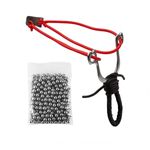 Sport si Outdoor - Camping - Accesorii camping si drumetii - Pachet prastie metalica si 100 bile metalice, snur, negru, 15 cm - Infinity.ro