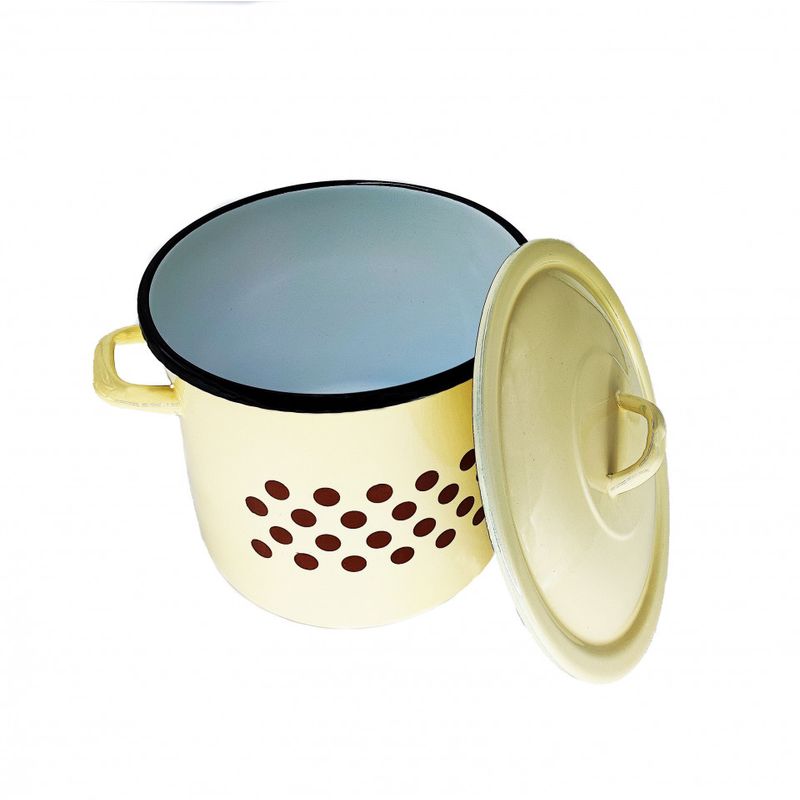 Casa si Gradina - Bucatarie si vesela - Vase pentru gatit - Oale si cratite - Oala emailata 8l bej cu buline cu capac - Infinity.ro
