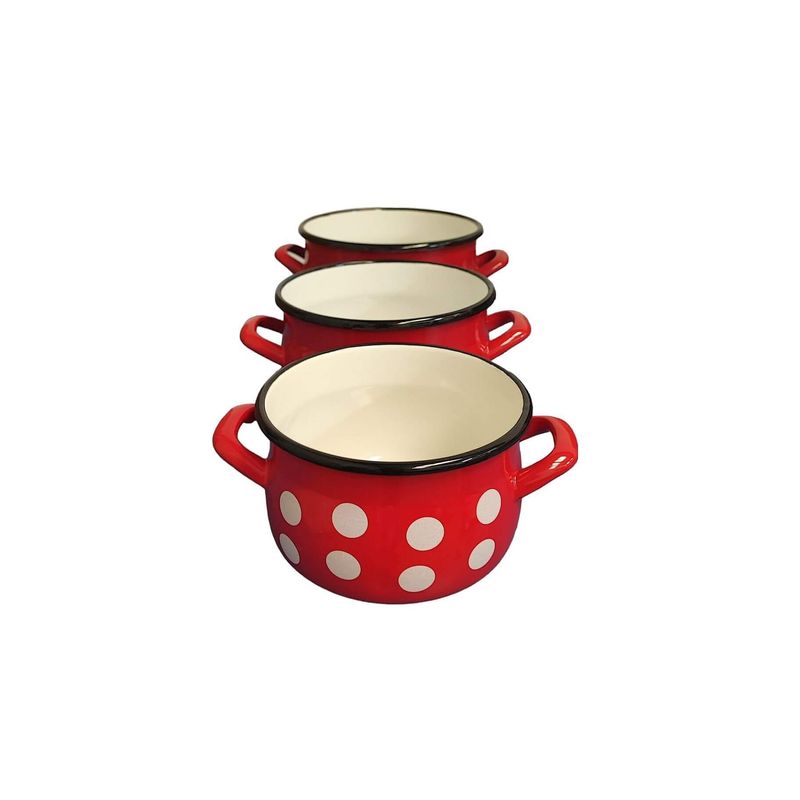 Casa si Gradina - Bucatarie si vesela - Vase pentru gatit - Oale si cratite - Set semioala bombat emailat cu buline 3buc. - Infinity.ro